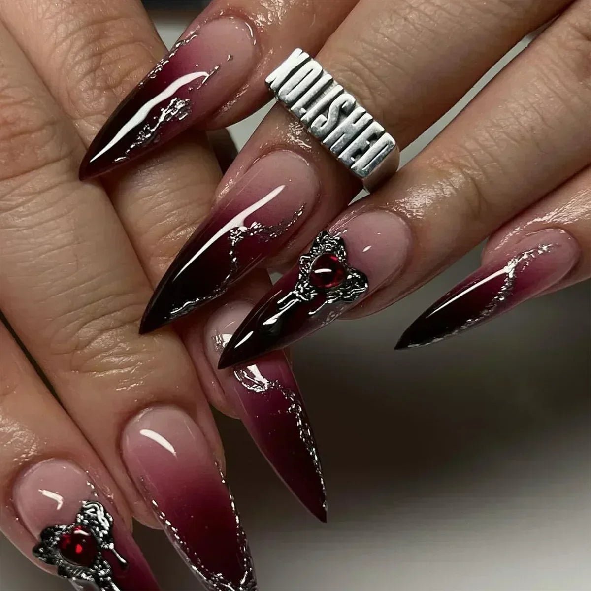 Boss Babe Beauty™ – Press - On Nails | Burgundy Vamp Stiletto - BOSS BABE HOUSE