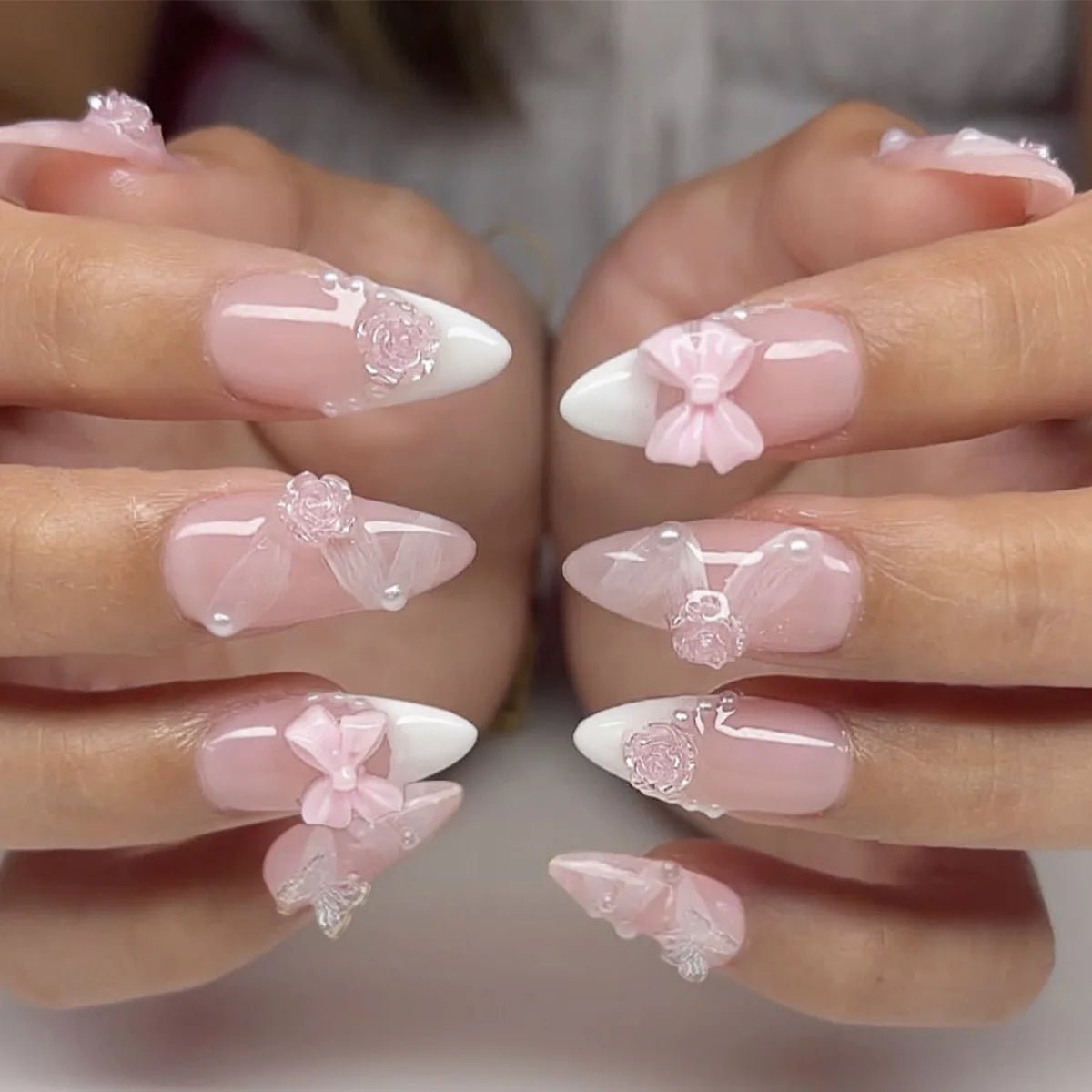 Boss Babe Beauty™ – Press - On Nails | French Bow Pink - BOSS BABE HOUSE