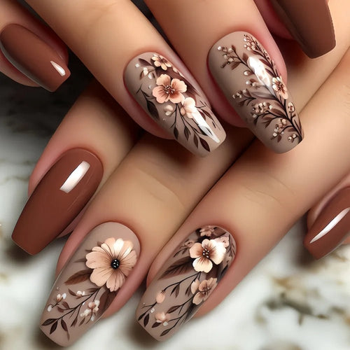 Boss Babe Beauty™ – Press - On Nails | Mocha Blossom Luxe - BOSS BABE HOUSE