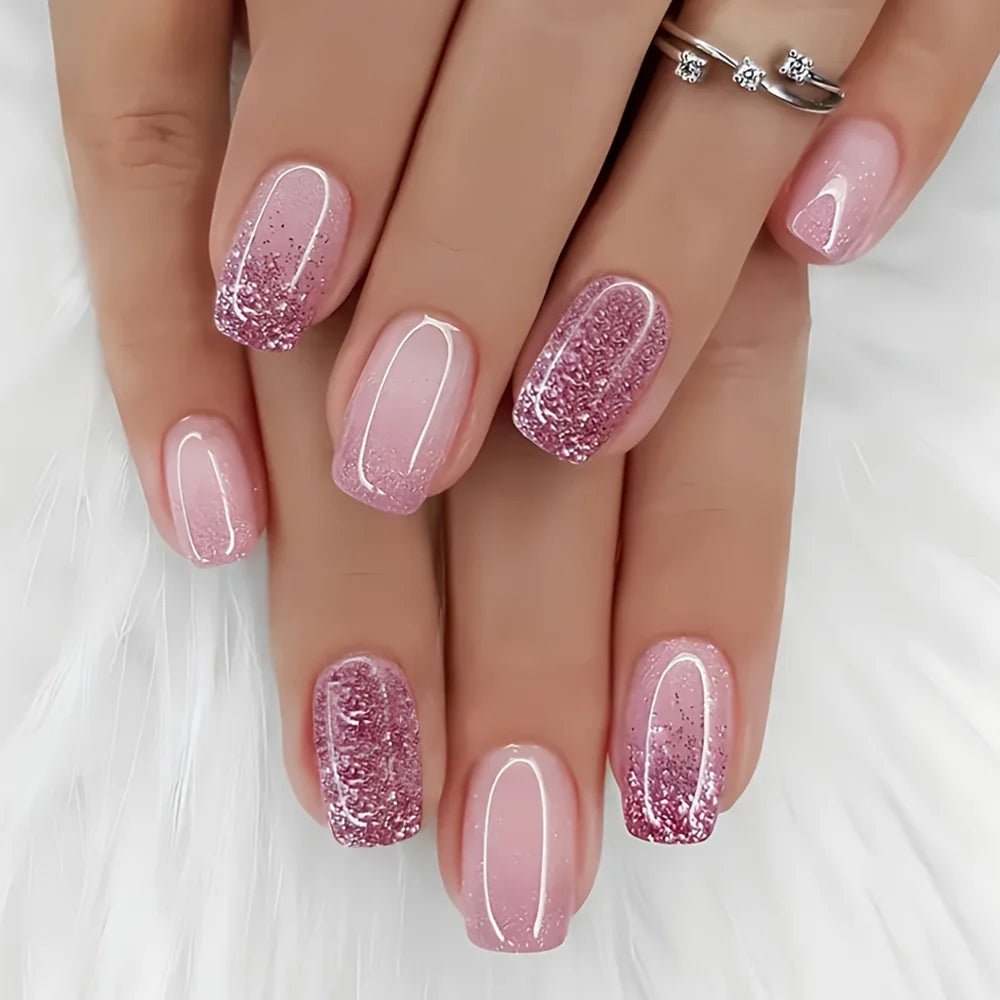 Boss Babe Beauty™ – Press - On Nails | Pink Glitter Nude - BOSS BABE HOUSE
