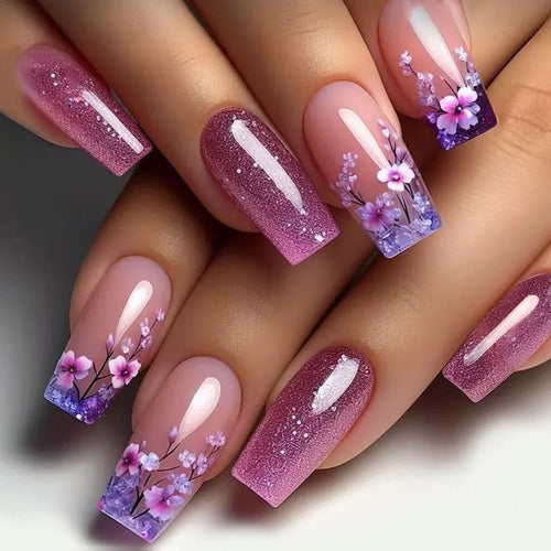 Boss Babe Beauty™ – Press - On Nails | Purple Blossom Glam - BOSS BABE HOUSE