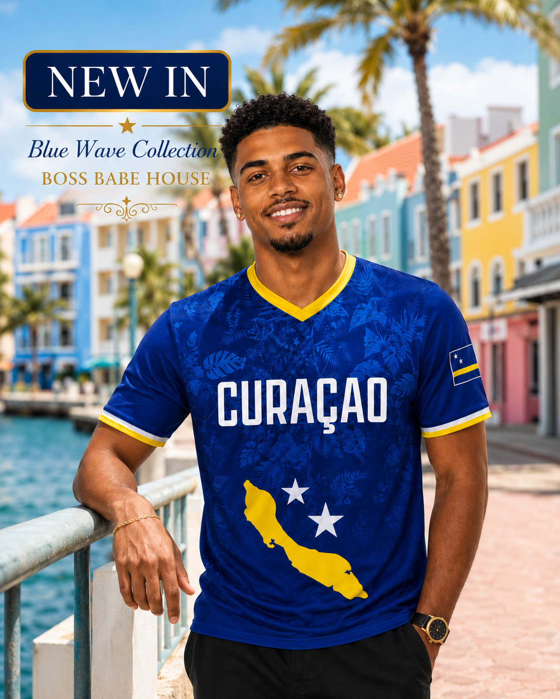 Curaçao Blue Wave Shirt | Mannen – BLAUW Edition 🇨🇼 | Personaliseerbaar Voetbalshirt - BOSS BABE HOUSE