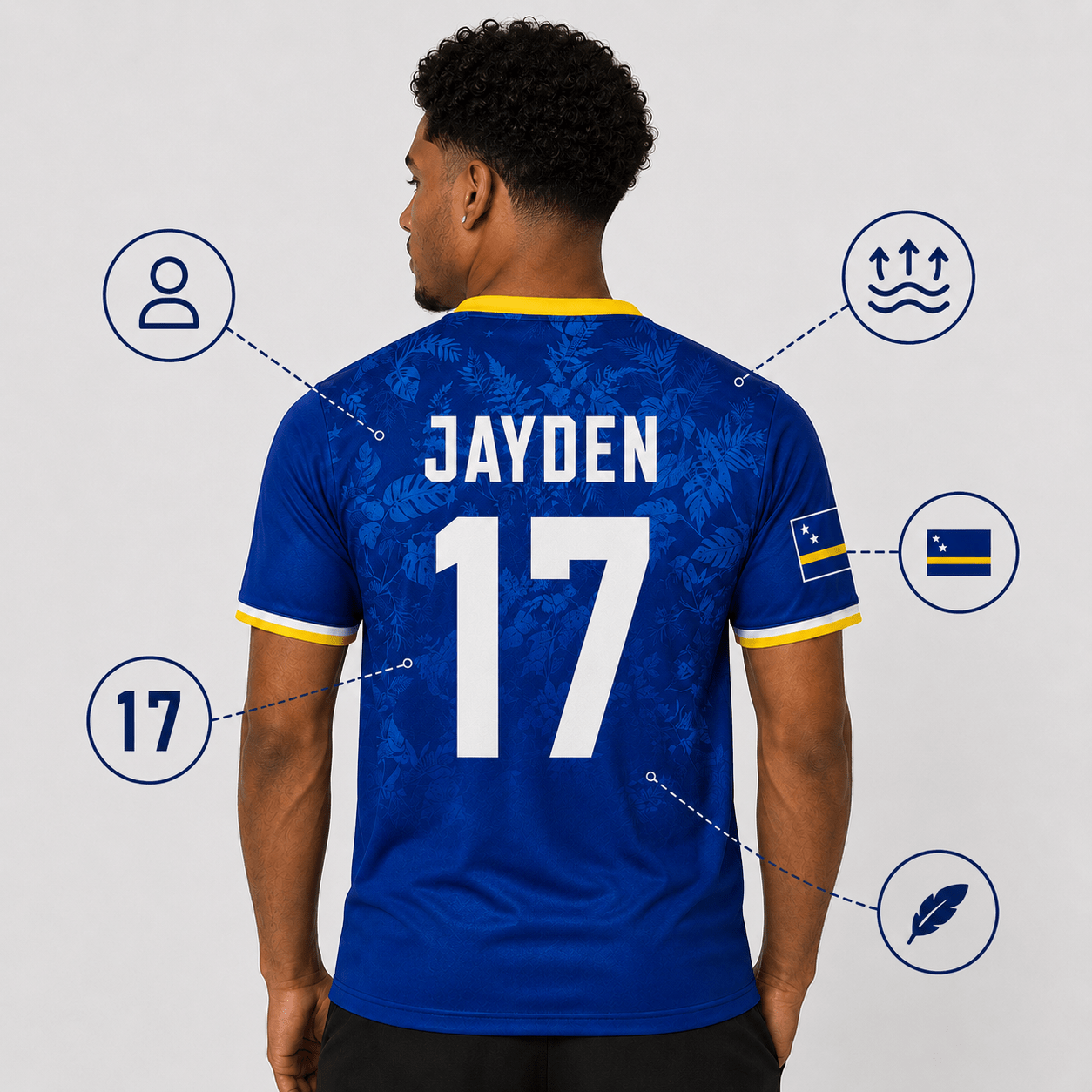 Curaçao Blue Wave Shirt | Mannen – BLAUW Edition 🇨🇼 | Personaliseerbaar Voetbalshirt - BOSS BABE HOUSE