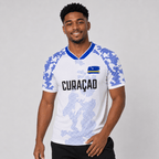 Curaçao Blue Wave Shirt | Mannen – White Edition 🇨🇼 | Personaliseerbaar Voetbalshirt - BOSS BABE HOUSE