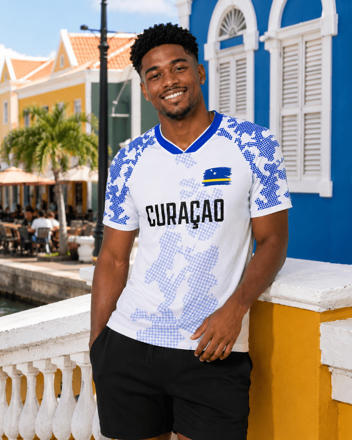 Curaçao Blue Wave Shirt | Mannen – White Edition 🇨🇼 | Personaliseerbaar Voetbalshirt - BOSS BABE HOUSE