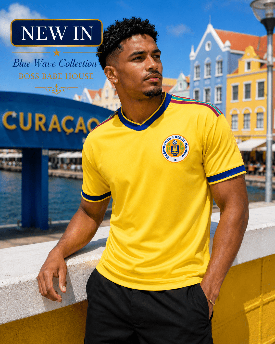 Curaçao Blue Wave Shirt | Mannen – Yellow Edition 🇨🇼 - BOSS BABE HOUSE