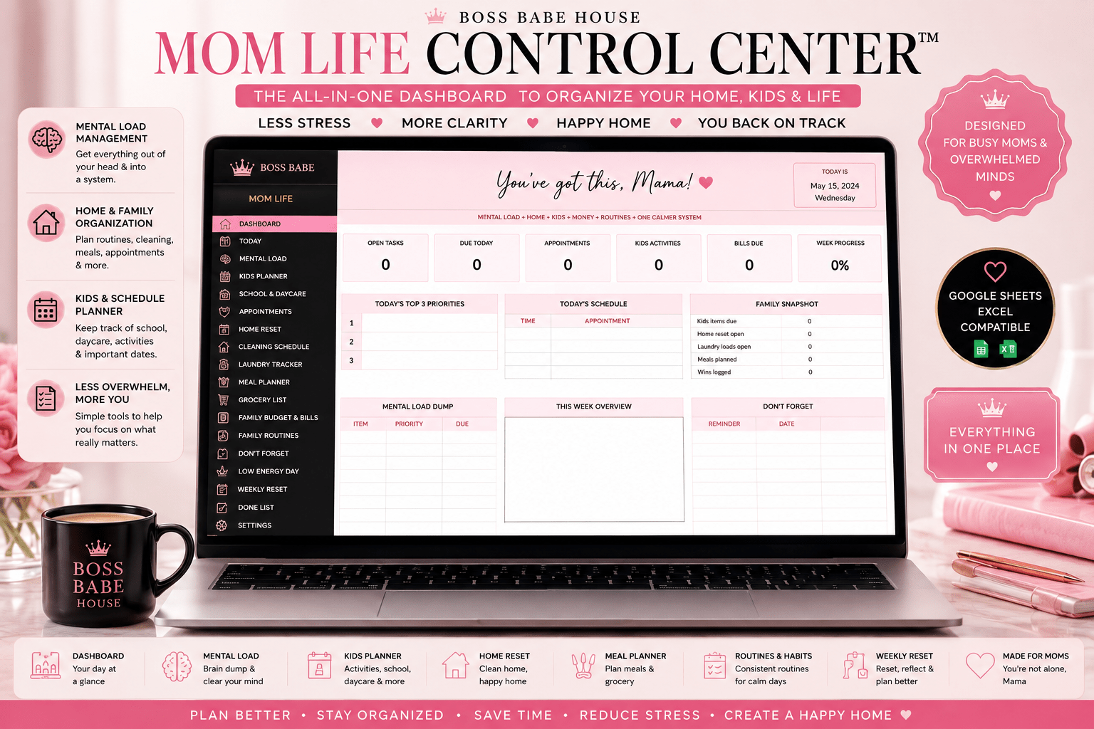 Mom Life Control Center™ — The All-in-One Mental Load, Home & Family Dashboard - BOSS BABE HOUSE